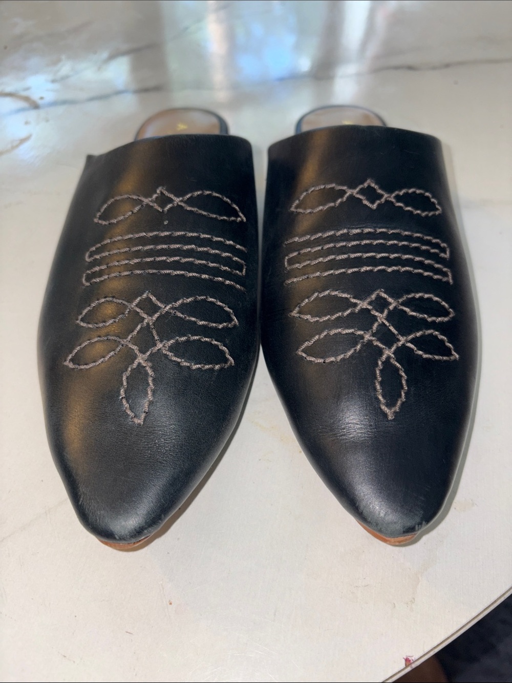 Anthropologie Black Leather Embroidered Slip-On Flats (Read Description)
